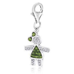 Sterling Silver August Birthstone Girl Charm with Multi Tone Crystal Accents