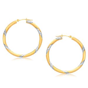 14K Two Tone Gold Polished Hoop Earrings (30 mm)