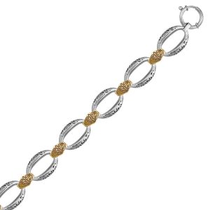 18K Yellow Gold and Sterling Silver Chain Bracelet in an Ornate Filigree Motif
