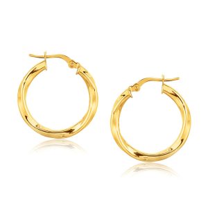 14K Yellow Gold Classic Twist Hoop Earrings (7/8 inch Diameter)