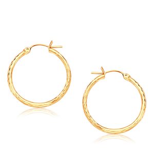 14K Yellow Gold Diamond Cut Hoop Earrings  (25mm Diameter)