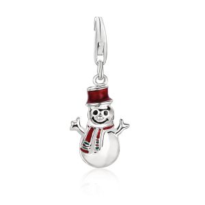 Sterling Silver Snowman Charm with Red and Black Enamel Finishing