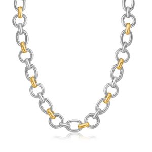 18K Yellow Gold and Sterling Silver Multi Shape Rhodium Plated Necklace