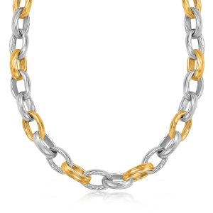 18K Yellow Gold and Sterling Silver Rhodium Plated Diamond Cut Rolo Bracelet