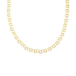 14K Yellow Gold Polished and Dual Textured Round Link Necklace