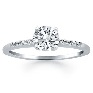 14K White Gold Engagement Ring with Diamond Band Design