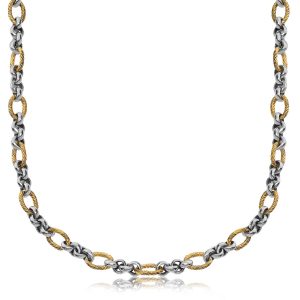 18K Yellow Gold and Sterling Silver Rolo and Oval Cable Inspired Chain Necklace