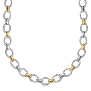 18K Yellow Gold and Sterling Silver Chain Necklace with Rhodium Plating