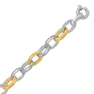 18K Yellow Gold and Sterling Silver Rhodium Plated Diamond Cut Rolo Bracelet