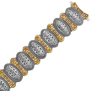 18K Yellow Gold and Sterling Silver Bracelet in an Oval Overlapping Motif