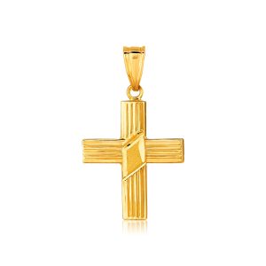 14K Yellow Gold Fancy Ridged Cross Pendant