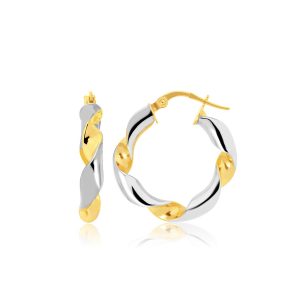 14K Two-Tone Gold Twisted Small Hoop Earrings