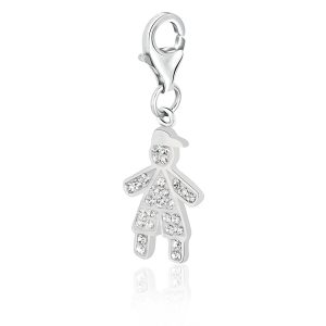 Sterling Silver April Birthstone Boy Charm with White Tone Crystal Accents