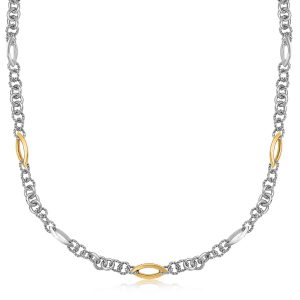 18K Yellow Gold and Sterling Silver Rhodium Plated Multi Design Chain Necklace