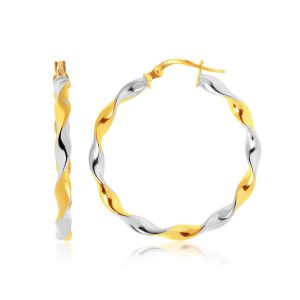 14K Two-Tone Gold Twisted Large Hoop Earrings