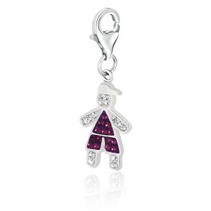 Sterling Silver Boy Charm Studded with Multi Tone Crystals