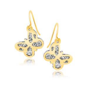 14K Two-Tone Gold Butterfly Dangle Earrings