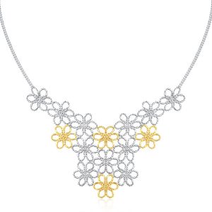 14K Yellow Gold & Sterling Silver Flower Cluster Bead Necklace
