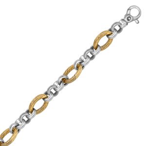 18K Yellow Gold and Sterling Silver Multi Design Cable Chain Bracelet