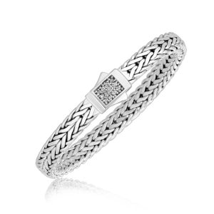 Sterling Silver Braided Men's Bracelet with White Sapphire Accents
