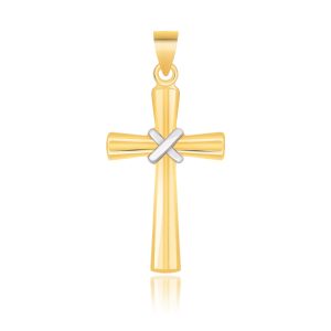 14K Two-Tone Gold Cross Pendant with a Center X Design