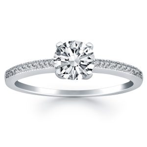 14K White Gold Classic Diamond Pave Solitaire Engagement Ring