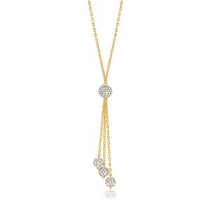 14K Yellow Gold 17'' Necklace with Triple Ball Drop Pendant