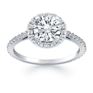 14K White Gold Diamond Halo Cathedral Engagement