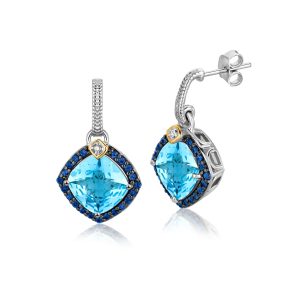 18K Yellow Gold and Sterling Silver Blue Tone Multi Gem Earrings (.43 ct. tw.)