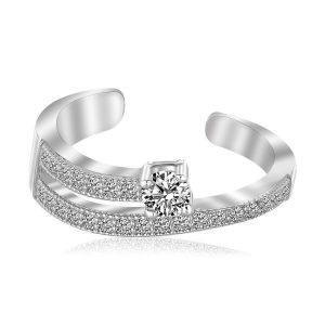 Sterling Silver Rhodium Finished White Cubic Zirconia Open Toe Ring