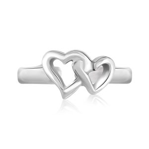 Sterling Silver Rhodium Finished Toe Ring with Intertwined Hearts