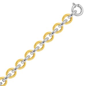 18K Yellow Gold & Sterling Silver Rope Like and Polished Chain Bracelet