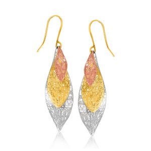 14K Tri-Color Gold Graduated Lace Dangling Earrings