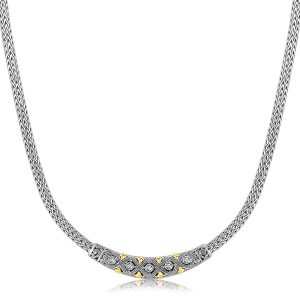 18K Yellow Gold & Rhodium Sterling Silver Baroque Curved Bar Diamond Necklace