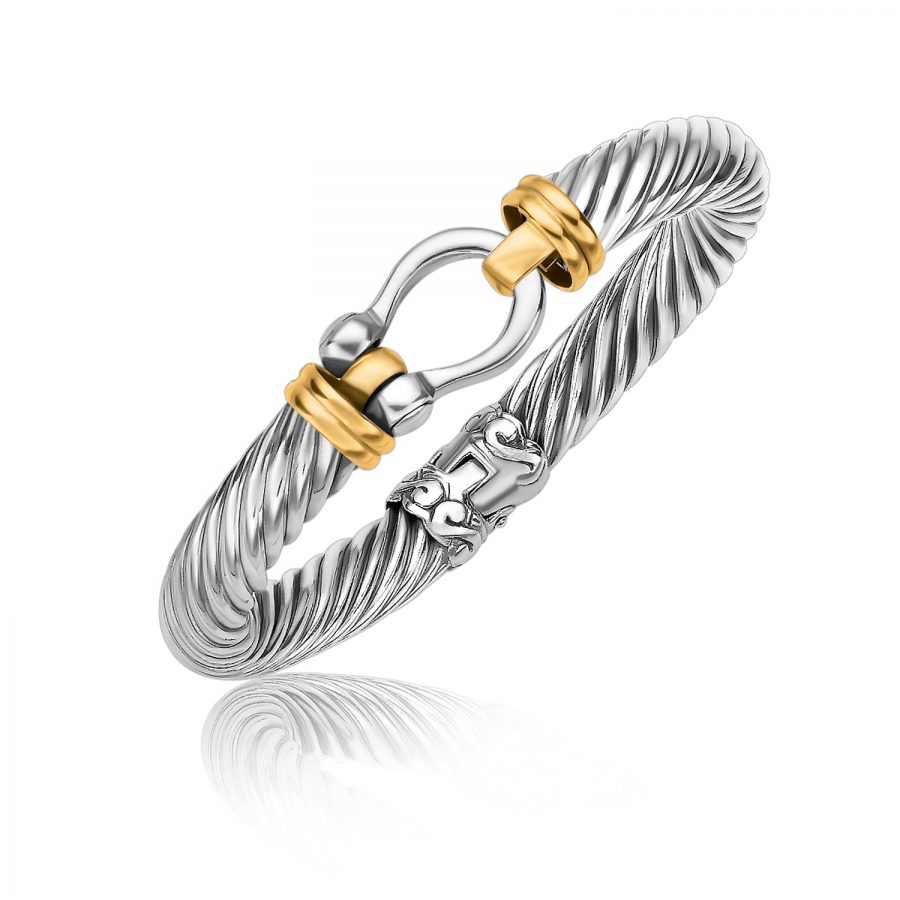 18K Yellow Gold and Sterling Silver Bracelet with a Horseshoe Style Station