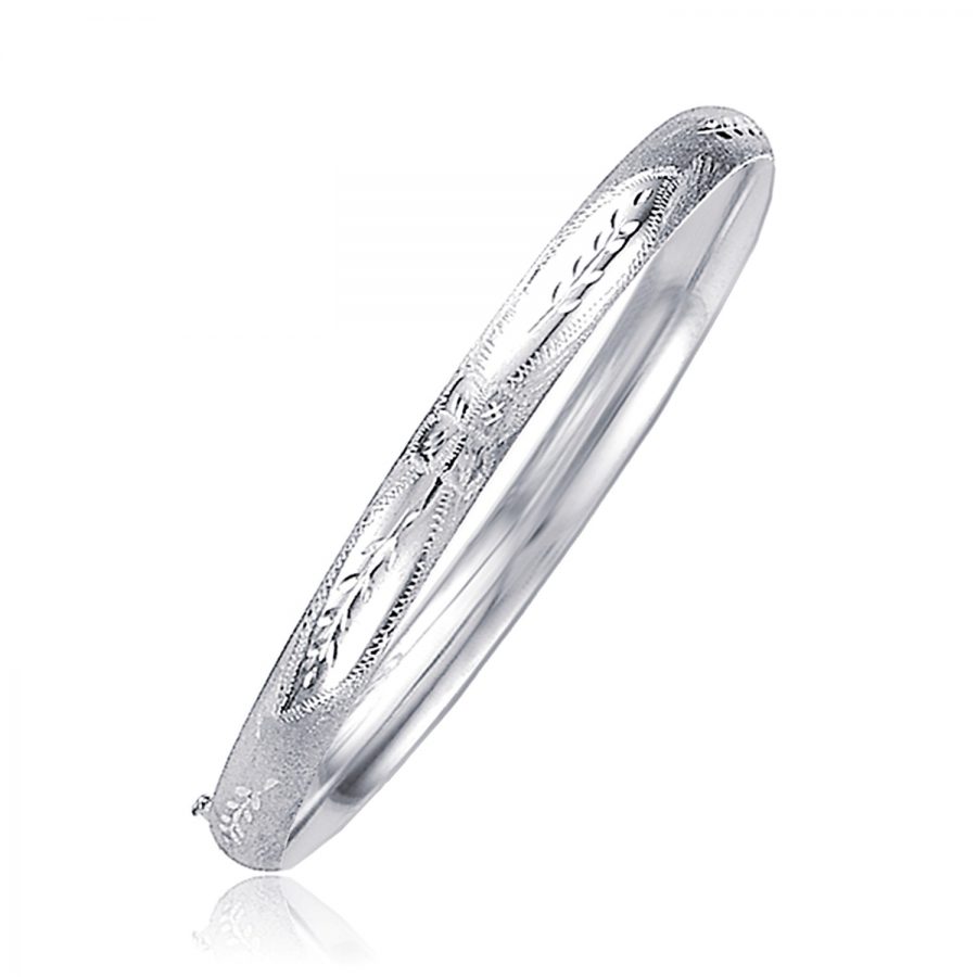 Classic Floral Carved Bangle in 14K White Gold (5.0mm)