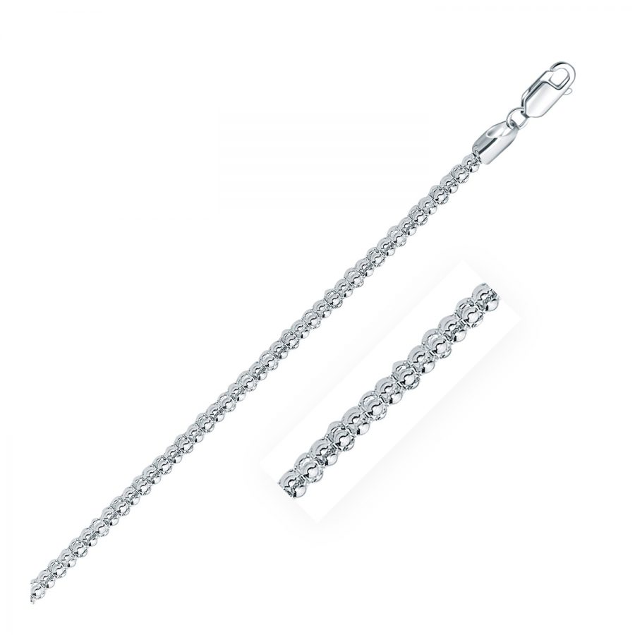 Rhodium Plated 3.5mm 925 Sterling Silver Popcorn Style Chain