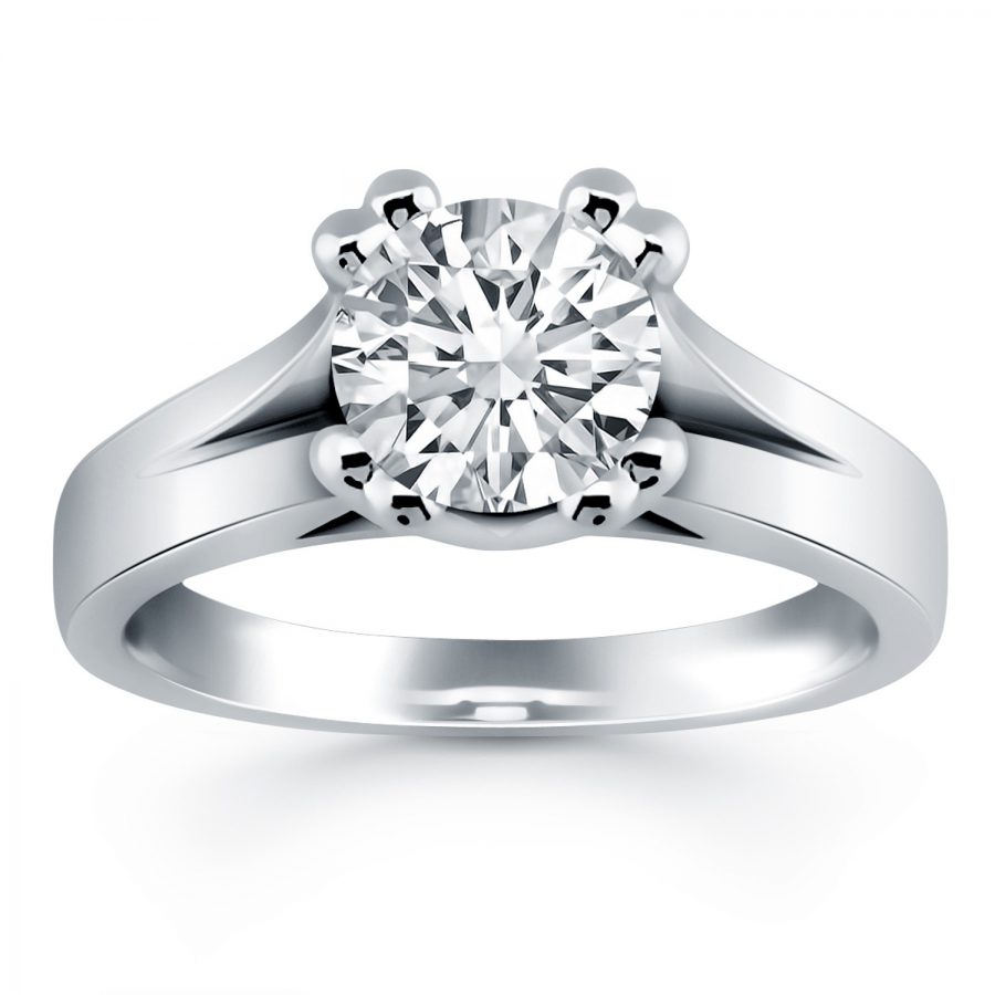 14K White Gold Double Prong Split Shank Cathedral Engagement Ring