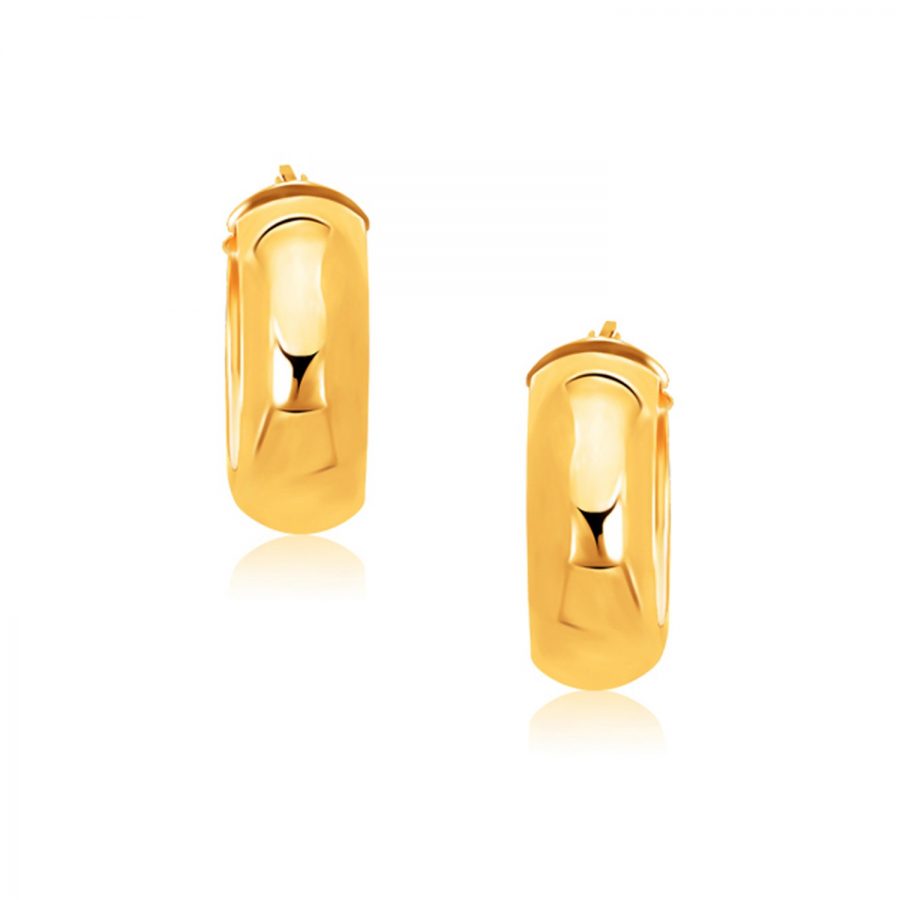 14K Yellow Gold Wide Medium Hoop Earrings with Snap Lock
