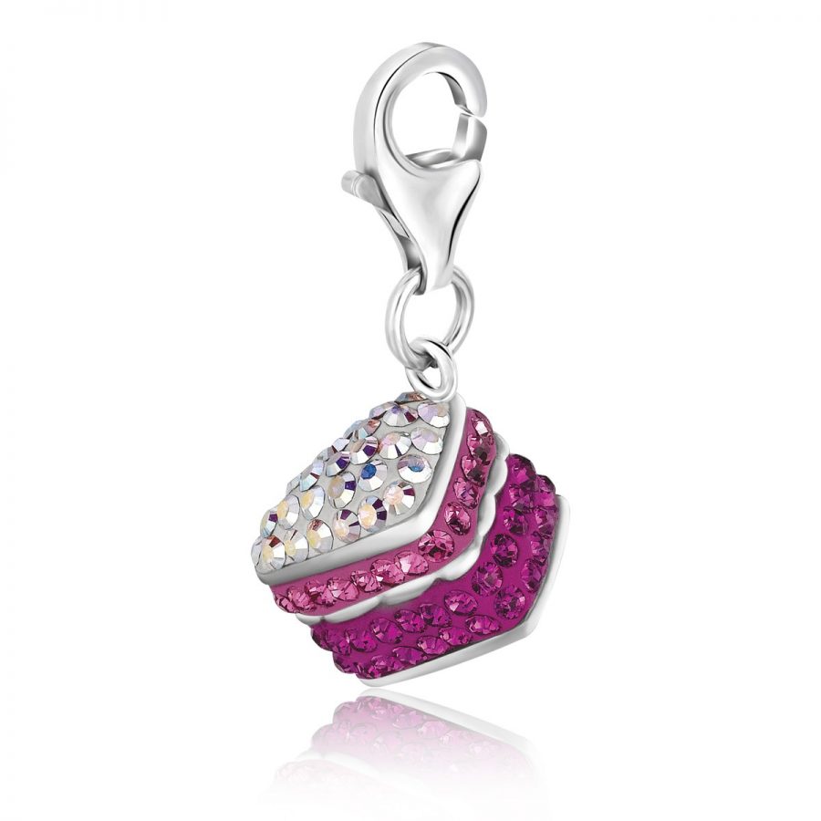 Sterling Silver Cake Charm With Multi Color Crystal Accents