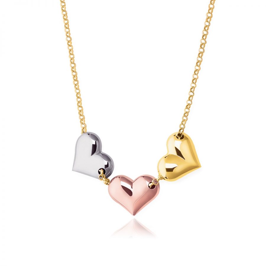 14K Tri-Color Gold Triple Heart Necklace