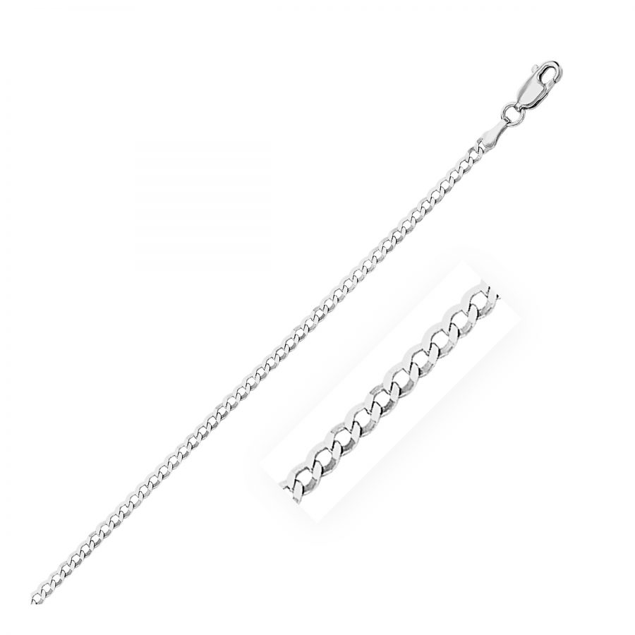 2.6mm 14K White Gold Solid Curb Chain