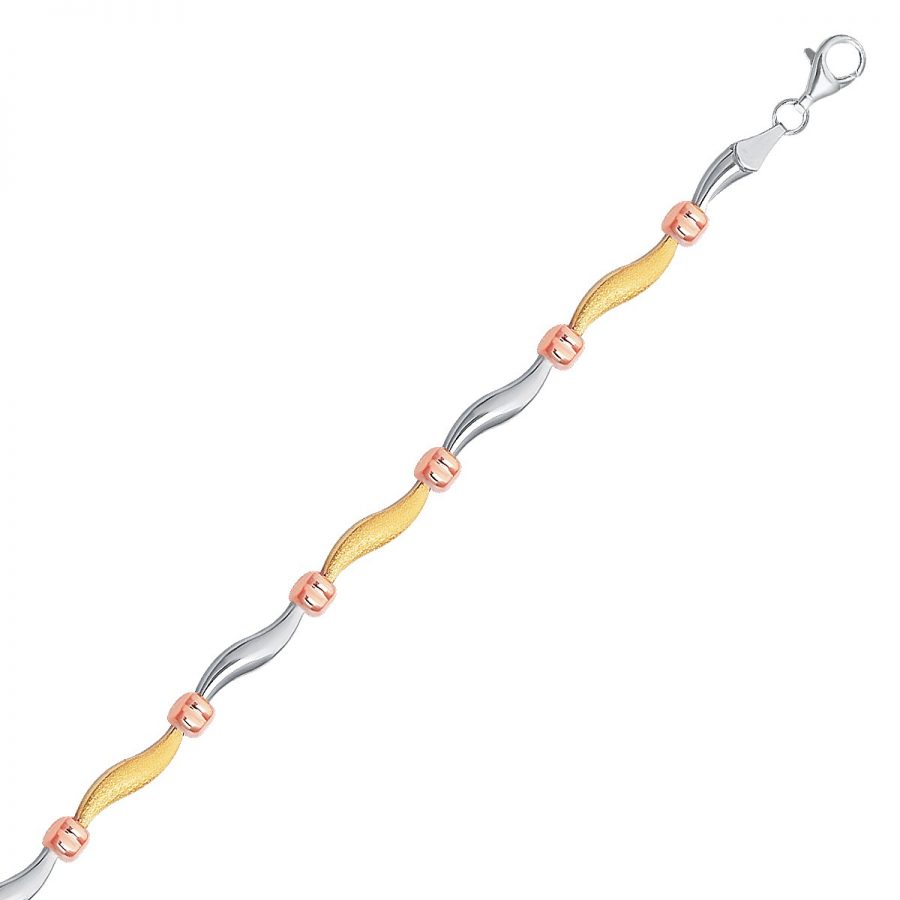 14K Yellow and Rose Gold and Sterling Silver Bracelet with Cube Stations