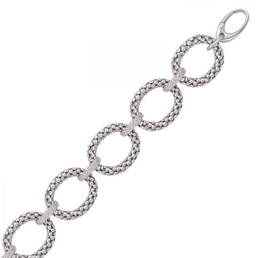 Sterling Silver Popcorn Ring Chain Bracelet with Diamond Accents (.17 ct. tw.)