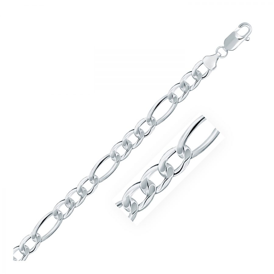 Rhodium Plated 7.8mm 925 Sterling Silver Figaro Style Chain