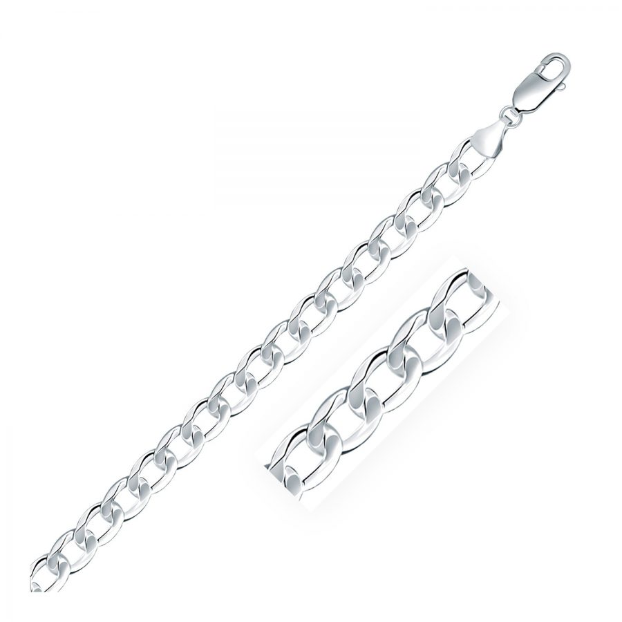 Rhodium Plated 7.0mm 925 Sterling Silver Curb Style Chain