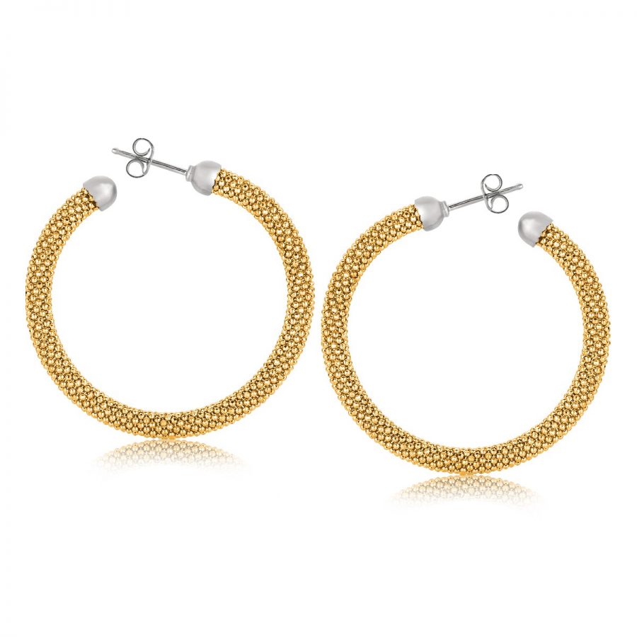 Sterling Silver Rhodium Yellow Gold Plated Hoop Earrings with Rounded Ends