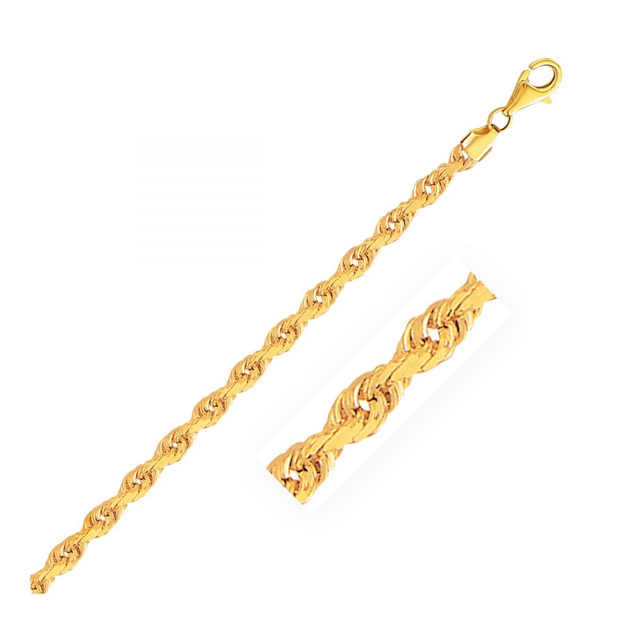 4.0mm 10K Yellow Gold Solid Diamond Cut Rope Chain
