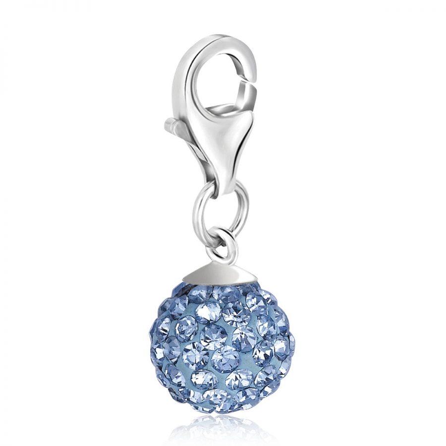 Sterling Silver December Birthstone Charm with Blue Tone Crystal Embellishments