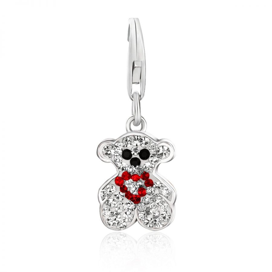 Sterling Silver Bear Charm with Multi Tone Crystal Embellishments